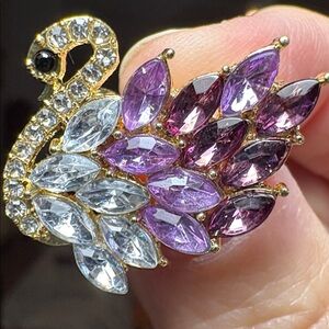 Elegant Swan Brooch with Purple and Silver Accents